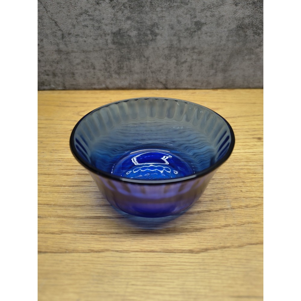 Colorex Cobalt Blue Ribbed Custard Cup Made In Brazil